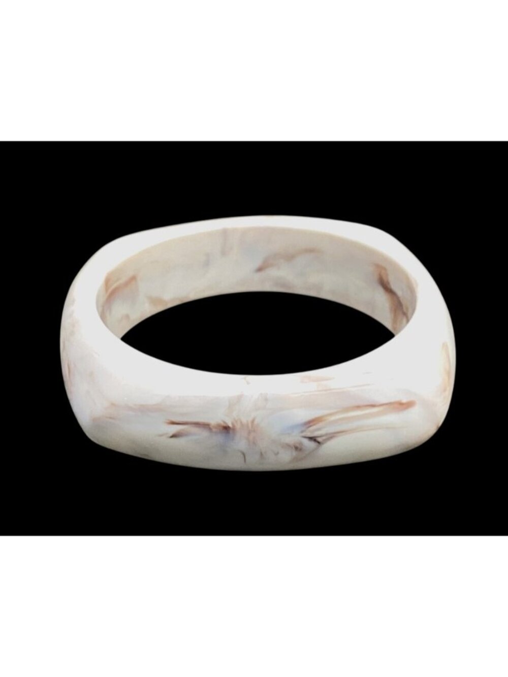 Chunky Squared Opaque Lucite Bamgle Bracelet Cream Colored with Brown Marbling - Picture 4 of 8